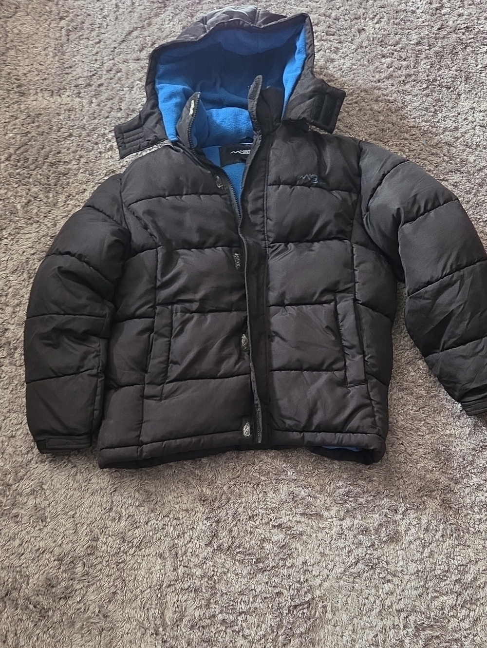 Kids Black Puffer Jacket with Blue Lining